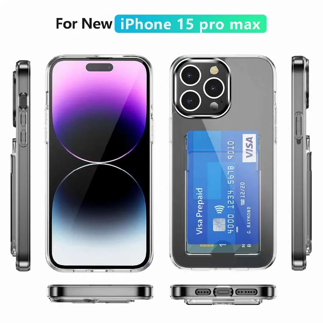 15 PRO Max Transparent Card Wallet Phone Case with Card Slot Holder Stand Mobile Phone Cover for iPhone 15 14 13