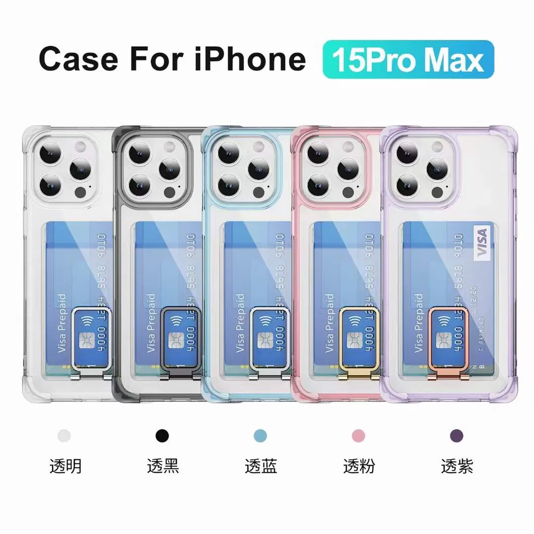 15 PRO Max Transparent Card Wallet Phone Case with Card Slot Holder Stand Mobile Phone Cover for iPhone 15 14 13