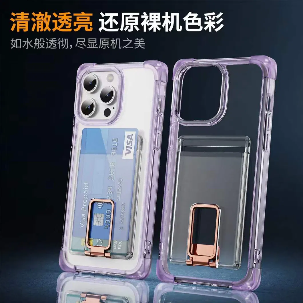 15 PRO Max Transparent Card Wallet Phone Case with Card Slot Holder Stand Mobile Phone Cover for iPhone 15 14 13