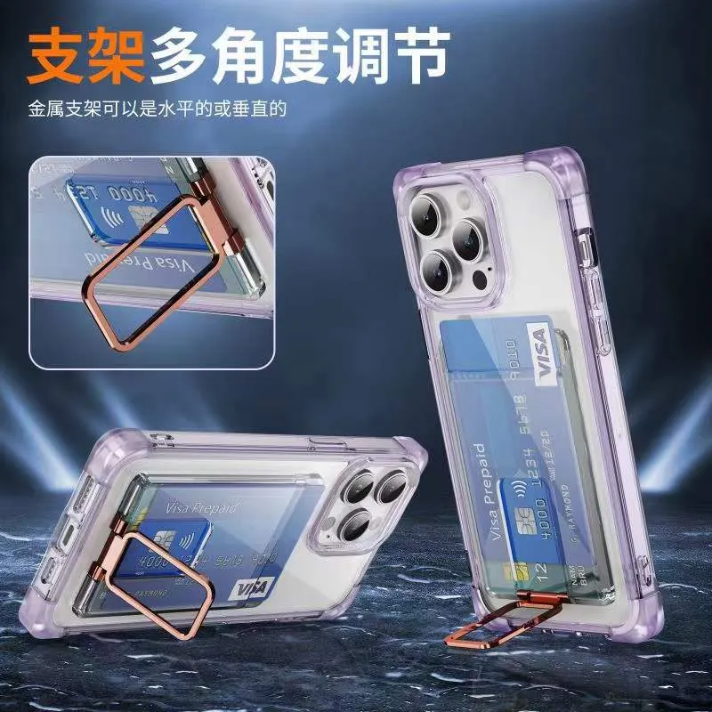 15 PRO Max Transparent Card Wallet Phone Case with Card Slot Holder Stand Mobile Phone Cover for iPhone 15 14 13