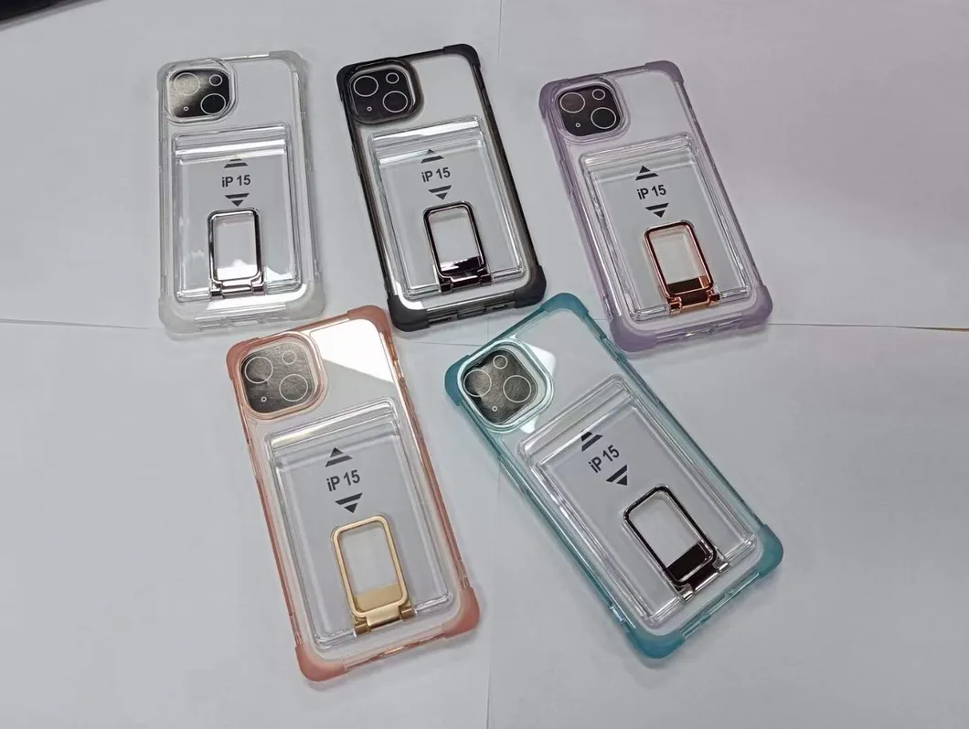 15 PRO Max Transparent Card Wallet Phone Case with Card Slot Holder Stand Mobile Phone Cover for iPhone 15 14 13