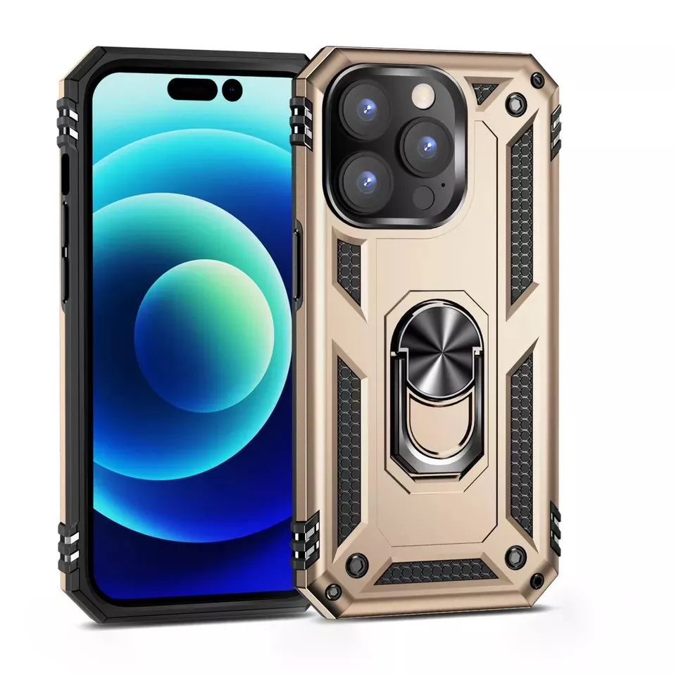 2-in-1 Armor Phone Case with Metal Ring Holder Portable Kickstand for iPhone 15PRO Max