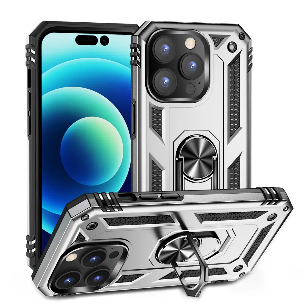 2-in-1 Armor Phone Case with Metal Ring Holder Portable Kickstand for iPhone 15PRO Max