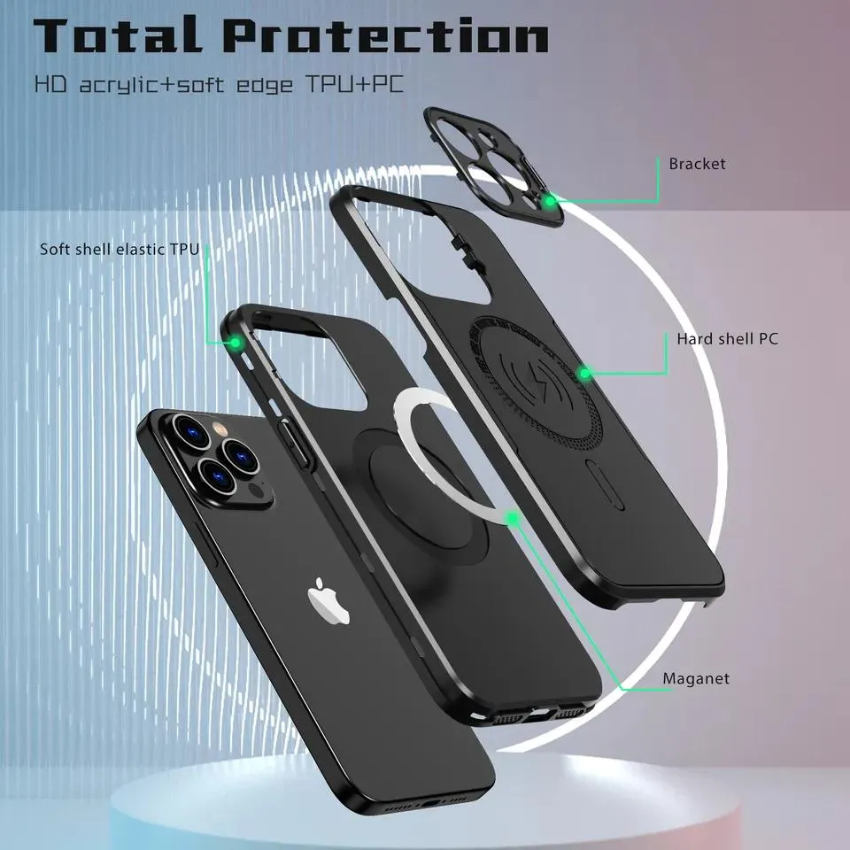 2023 New Shockproof 2 in 1 Magnetic Armor Phone Case for iPhone 15 12 13 14 PRO Max with Camera Kickstand Bracket Case