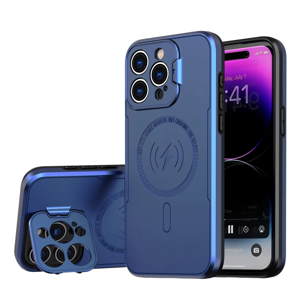 2023 New Shockproof 2 in 1 Magnetic Armor Phone Case for iPhone 15 12 13 14 PRO Max with Camera Kickstand Bracket Case