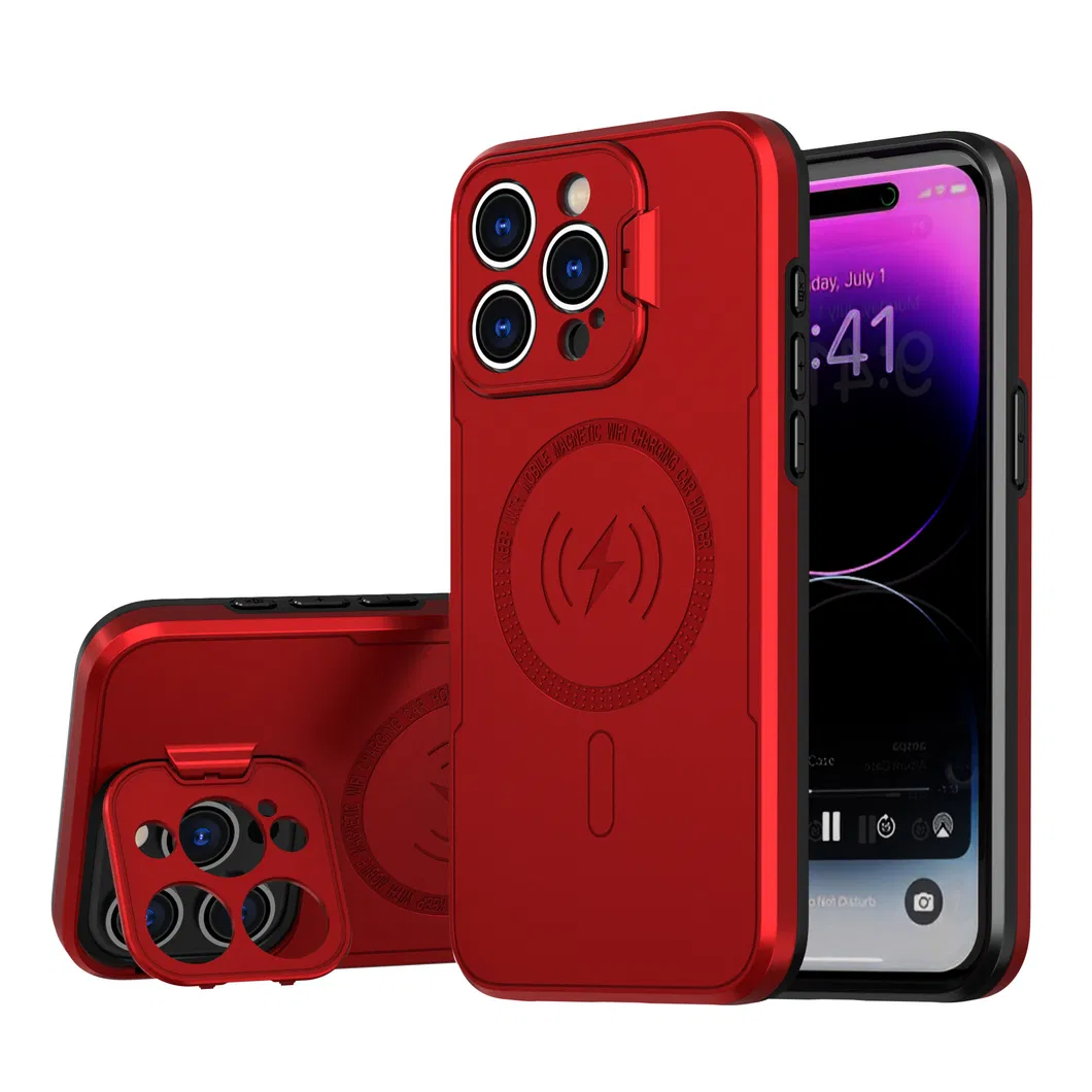 2023 New Shockproof 2 in 1 Magnetic Armor Phone Case for iPhone 15 12 13 14 PRO Max with Camera Kickstand Bracket Case