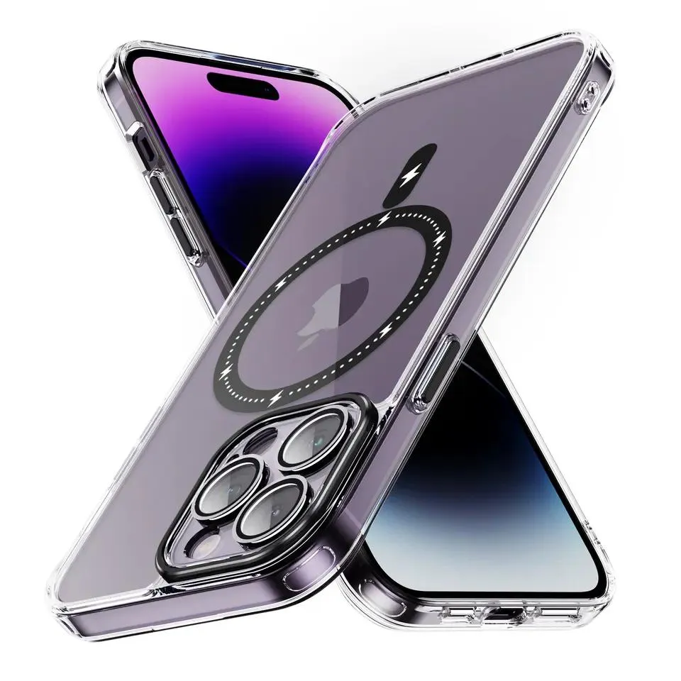 2023 Super Hot Crystal Acrylic Magnetic Mobile Phone Case Glass Lens Camera Protector Transparent Covers for iPhone 14 PRO Max