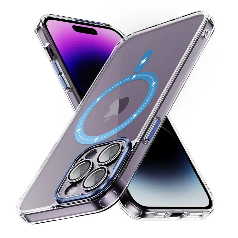 2023 Super Hot Crystal Acrylic Magnetic Mobile Phone Case Glass Lens Camera Protector Transparent Covers for iPhone 14 PRO Max