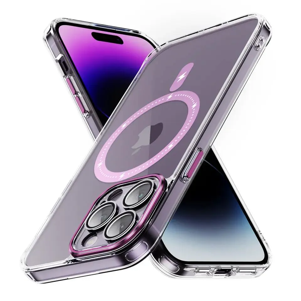 2023 Super Hot Crystal Acrylic Magnetic Mobile Phone Case Glass Lens Camera Protector Transparent Covers for iPhone 14 PRO Max