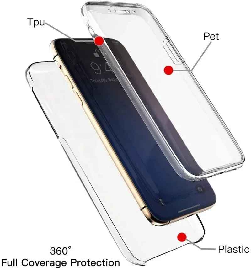 360 Fully Cover Transparent TPU PC Back Cover Phone Case for iPhone 15