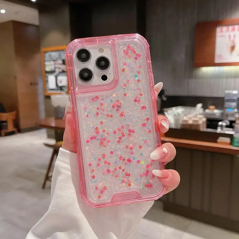 3 in 1 Fashion Bling Glitter Phone Case for iPhone 15 PRO Max 14 12 11 PRO 13 Girly Mobile Cover Shiny Designs