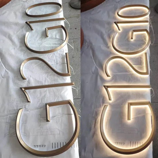 Metal Gold Backlit Signage Lighted Fabricated Stainless Steel Letters