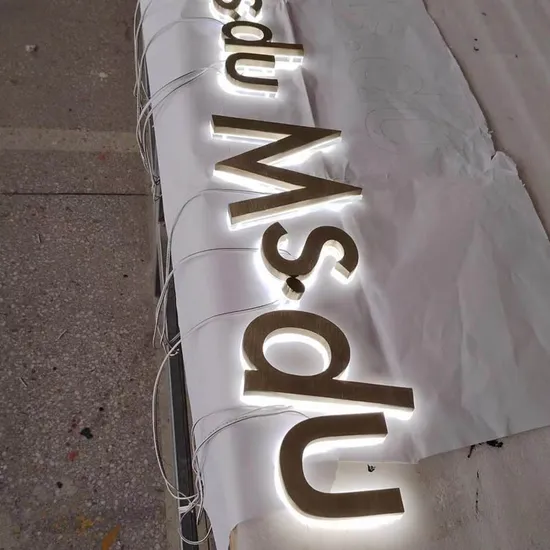 Metal Gold Backlit Signage Lighted Fabricated Stainless Steel Letters