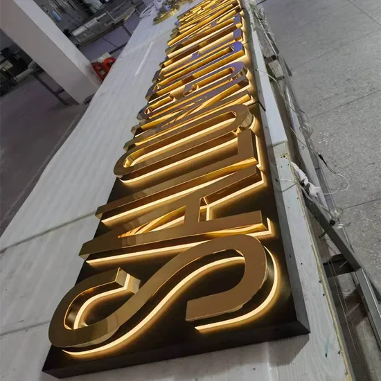 Metal Gold Backlit Signage Lighted Fabricated Stainless Steel Letters