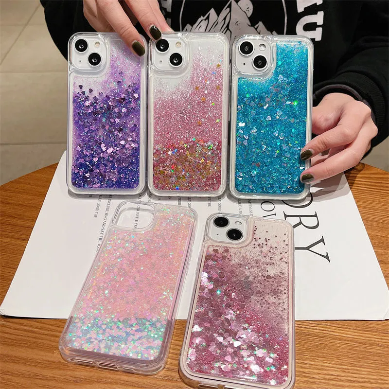 Colorful Liquid Quicksand Phone Case for 15 PRO Samsung S23 Ultra A72 A73 A53 Glitter Liquid Case