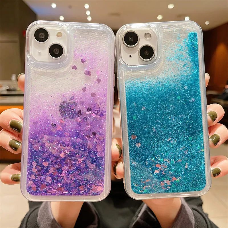 Colorful Liquid Quicksand Phone Case for 15 PRO Samsung S23 Ultra A72 A73 A53 Glitter Liquid Case