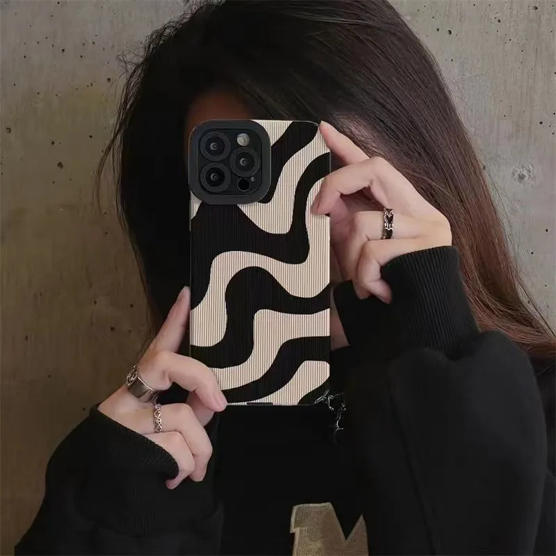 Compatible iPhone 15 Mobile Phone Case Cute Zebra Wave Pattern Designed for Fema