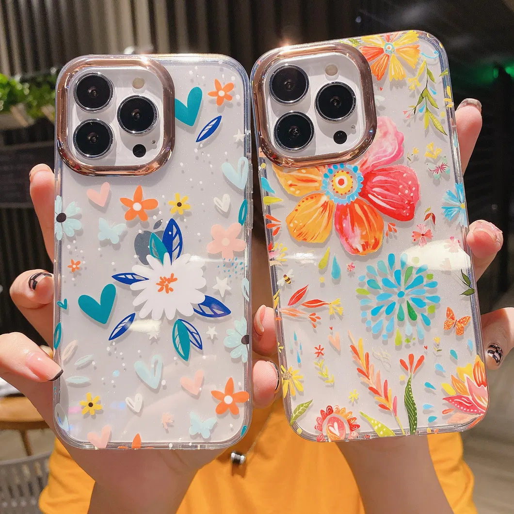 Customized IMD Electroplating Mobile Phone Case for Samsung A14 A34 A54 A73 A53 A23 S23 Ultra Hard PC Flower Leaves Back Cover