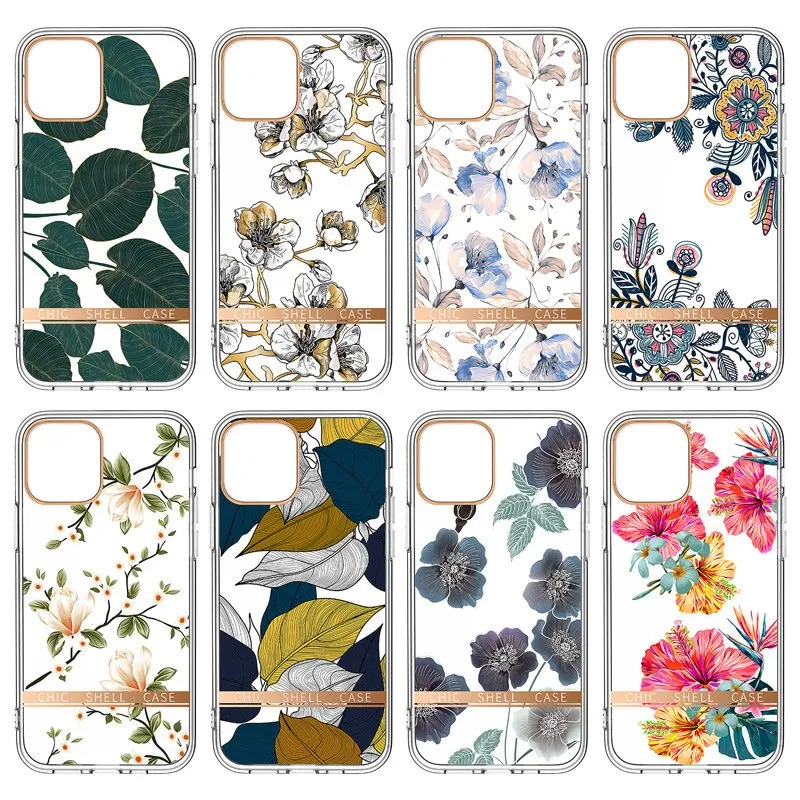 Customized IMD Electroplating Mobile Phone Case for Samsung A14 A34 A54 A73 A53 A23 S23 Ultra Hard PC Flower Leaves Back Cover