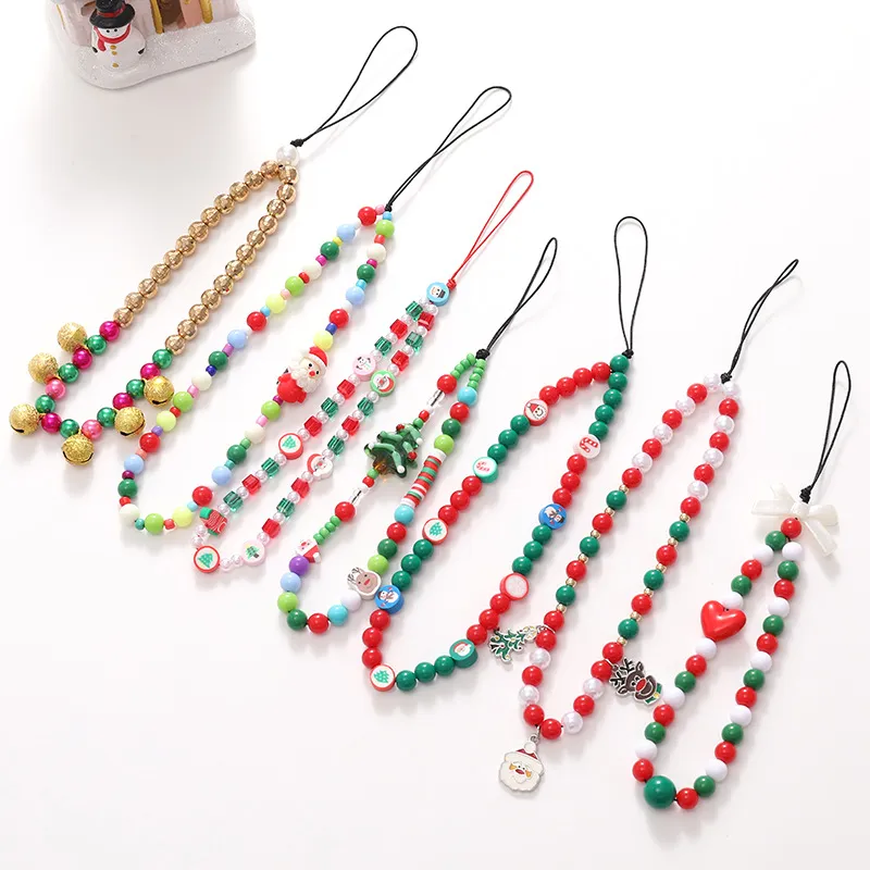 DIY Mobile Phone Charm Strap Chain Wholesale Handmade Colors Fruit Pearl Polymer Beaded Phone Lanyard Wrist Crossbody Woman Girls