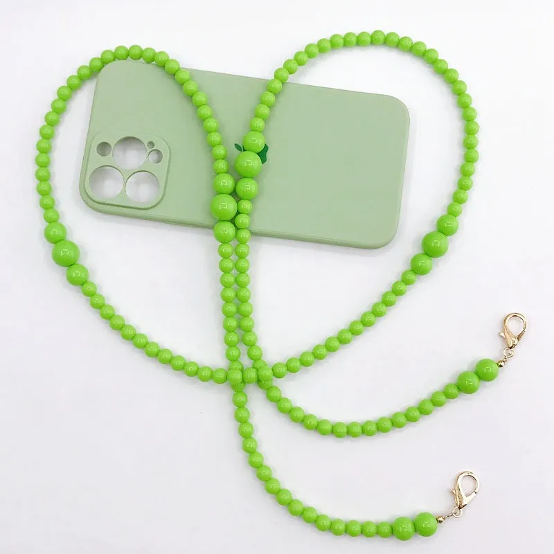 DIY Mobile Phone Charm Strap Chain Wholesale Handmade Colors Fruit Pearl Polymer Beaded Phone Lanyard Wrist Crossbody Woman Girls