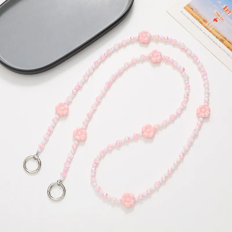 DIY Mobile Phone Charm Strap Chain Wholesale Handmade Colors Fruit Pearl Polymer Beaded Phone Lanyard Wrist Crossbody Woman Girls