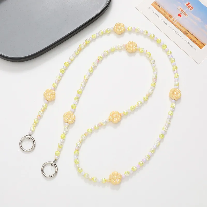 DIY Mobile Phone Charm Strap Chain Wholesale Handmade Colors Fruit Pearl Polymer Beaded Phone Lanyard Wrist Crossbody Woman Girls