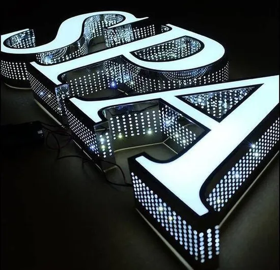 Stainless Steel Side LED Punching Channel Letters Signs 3D Outdoor Illuminated Store Signage Logo LED Sign Custom