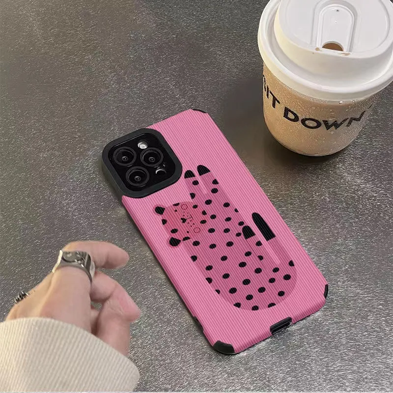 Fashion Cartoon Phone Case for iPhone 11/12/13/14/15 Animal Pink Leopard