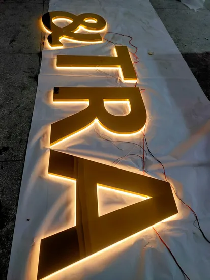 Waterproof Business LED Channel Sign Gold Mirror Stainless Steel LED Illuminated Sign 3D LED Logo Backlit Letters