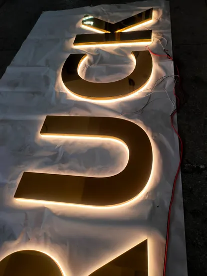 Waterproof Business LED Channel Sign Gold Mirror Stainless Steel LED Illuminated Sign 3D LED Logo Backlit Letters