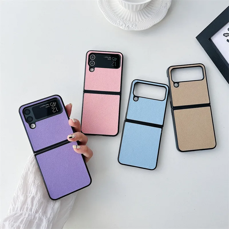 Fashion Folding Mobile Phone Case Solid Color for Samsung Galaxy Zflip3 Zflip4