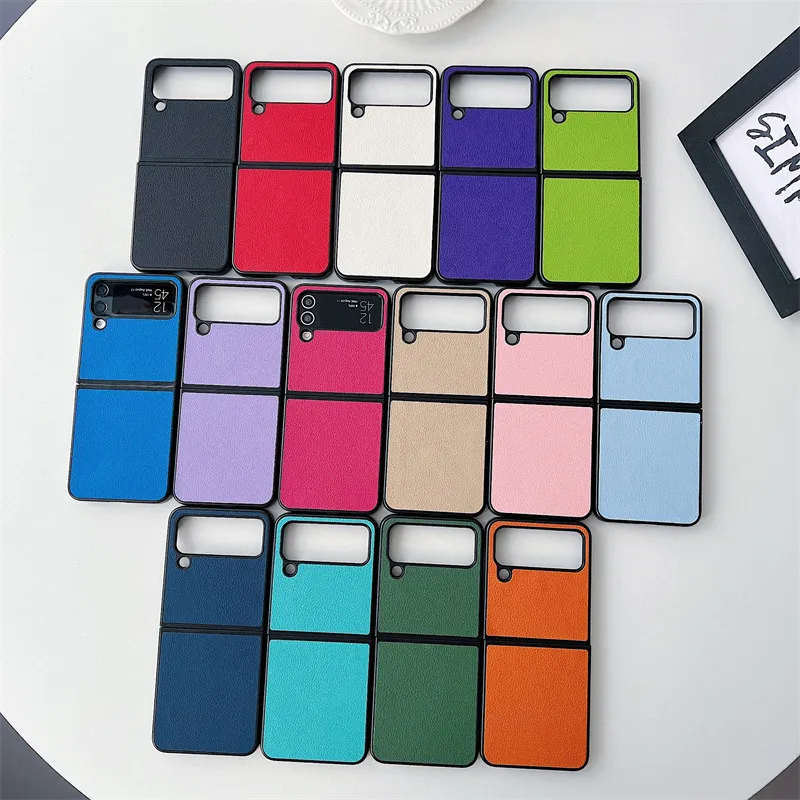 Fashion Folding Mobile Phone Case Solid Color for Samsung Galaxy Zflip3 Zflip4