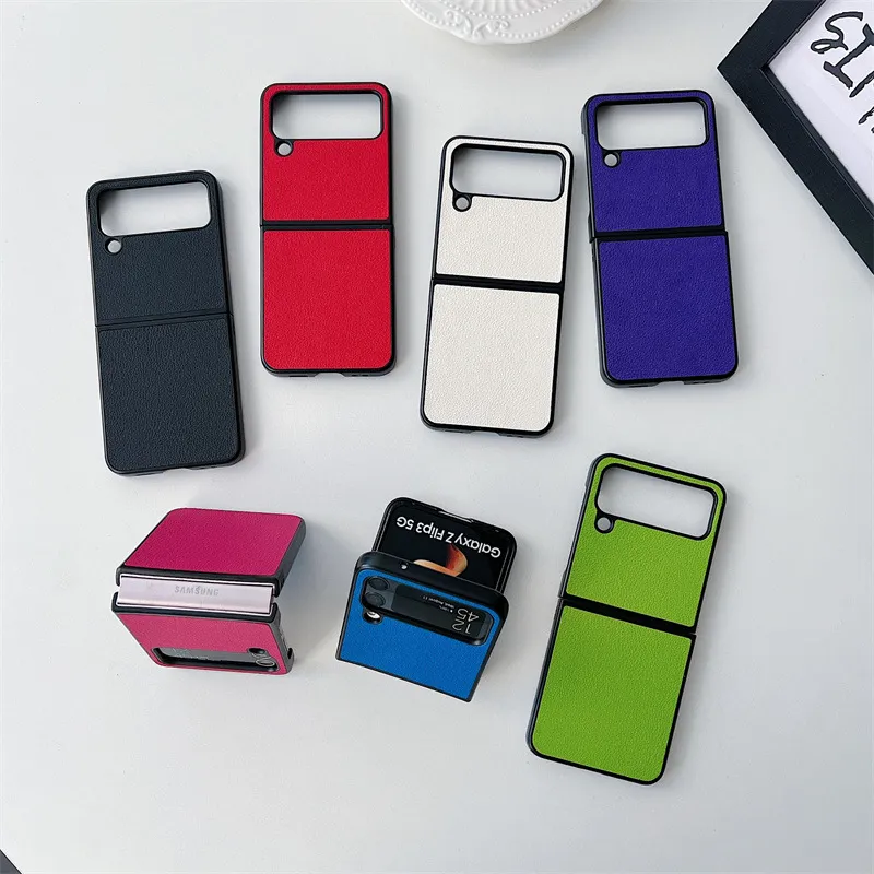 Fashion Folding Mobile Phone Case Solid Color for Samsung Galaxy Zflip3 Zflip4