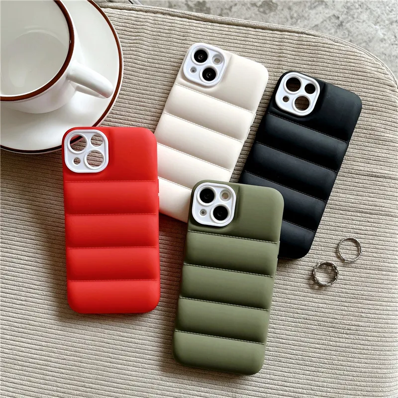 Fashion Hot Puffer Mobile Phone Case for iPhone 15 Down Jacket Puffer Case