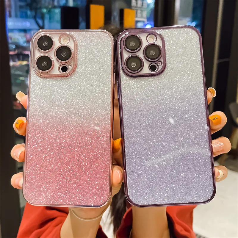 Girl Women Glitter Bling Wool Fabric Sparkle Full Cover Crystal Mobile Cell Phone Case for iPhone 13 14 PRO Max