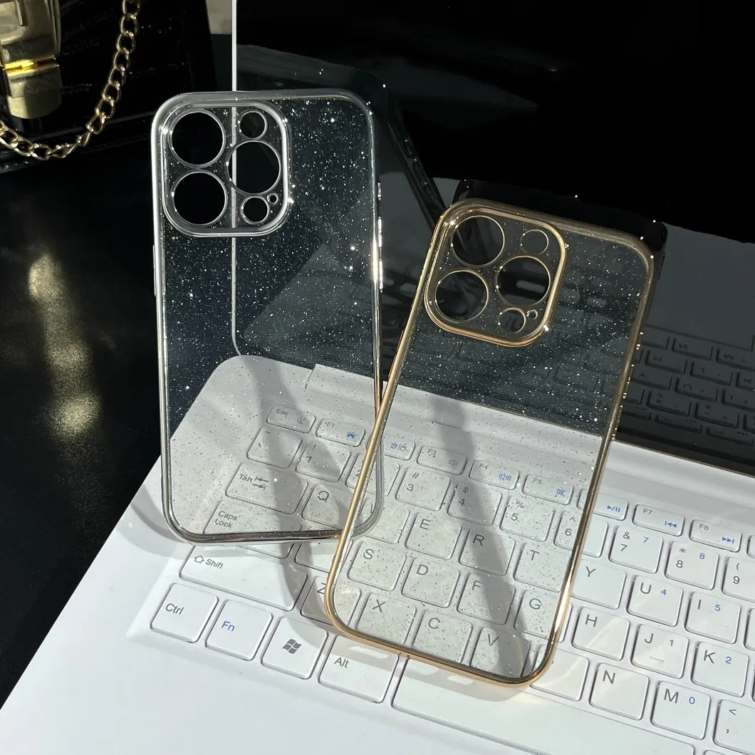 Glitter Clear Case Electroplated Frame Transparent Soft TPU Back Cover Bright Phone Case for iPhone 15PRO Max