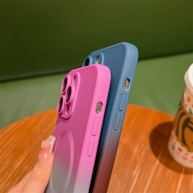 Gradient Color Lens Protection Magnetic Mobile Phone Case for Samsung iPhone 14 PRO Max