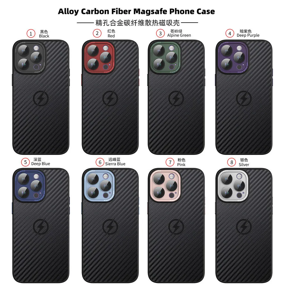 Heat Dissipation Alloy Carbon Fiber Magnetic Phone Case for iPhone 14 Pro Max 100% Focus Pixel Camera Protection Case