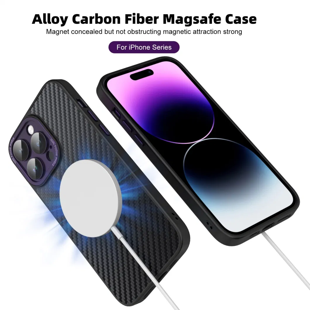 Heat Dissipation Alloy Carbon Fiber Magnetic Phone Case for iPhone 14 Pro Max 100% Focus Pixel Camera Protection Case