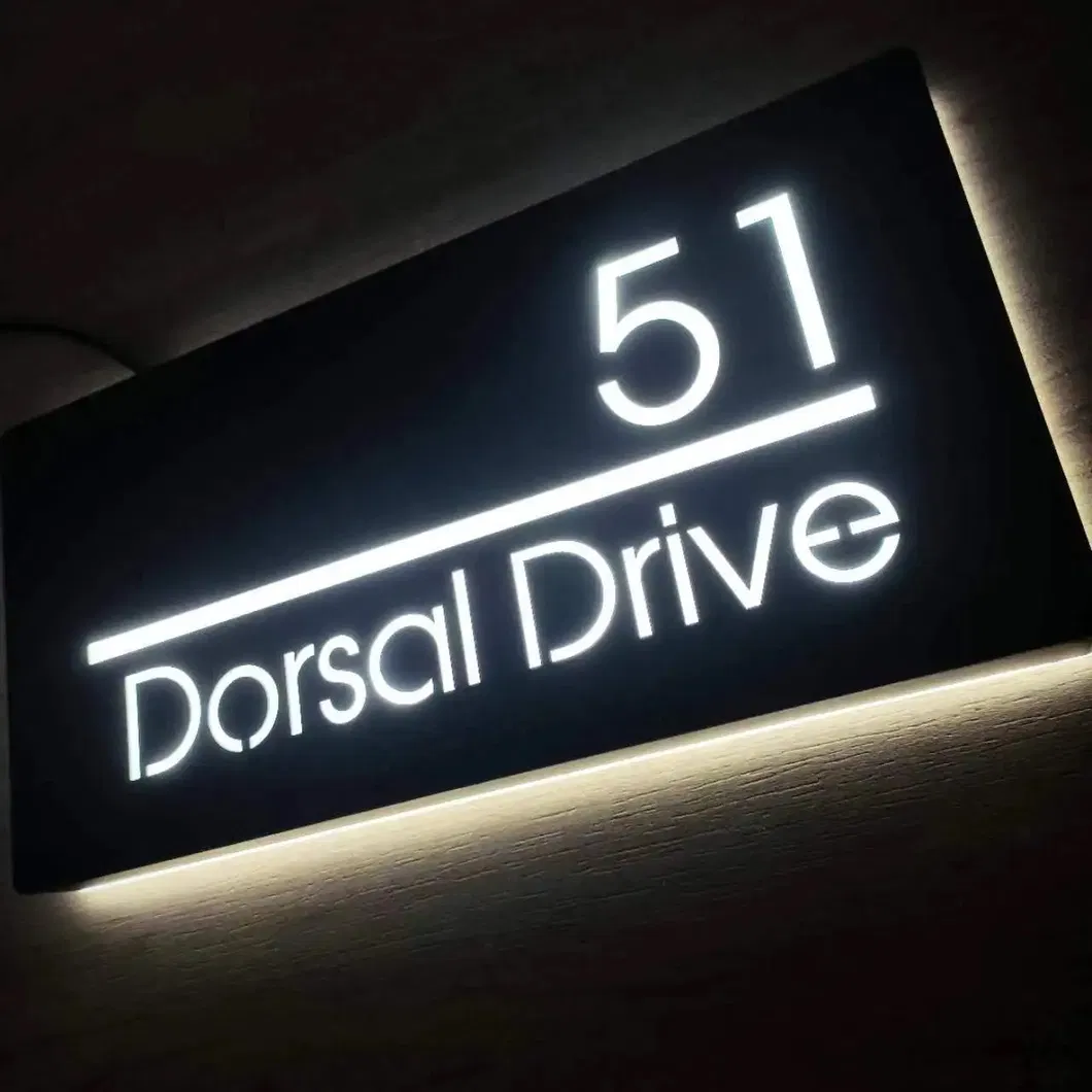 Acrylic LED House Number Address Door Sign Outdoor Waterproof Company Name Address Plaque Door Sign