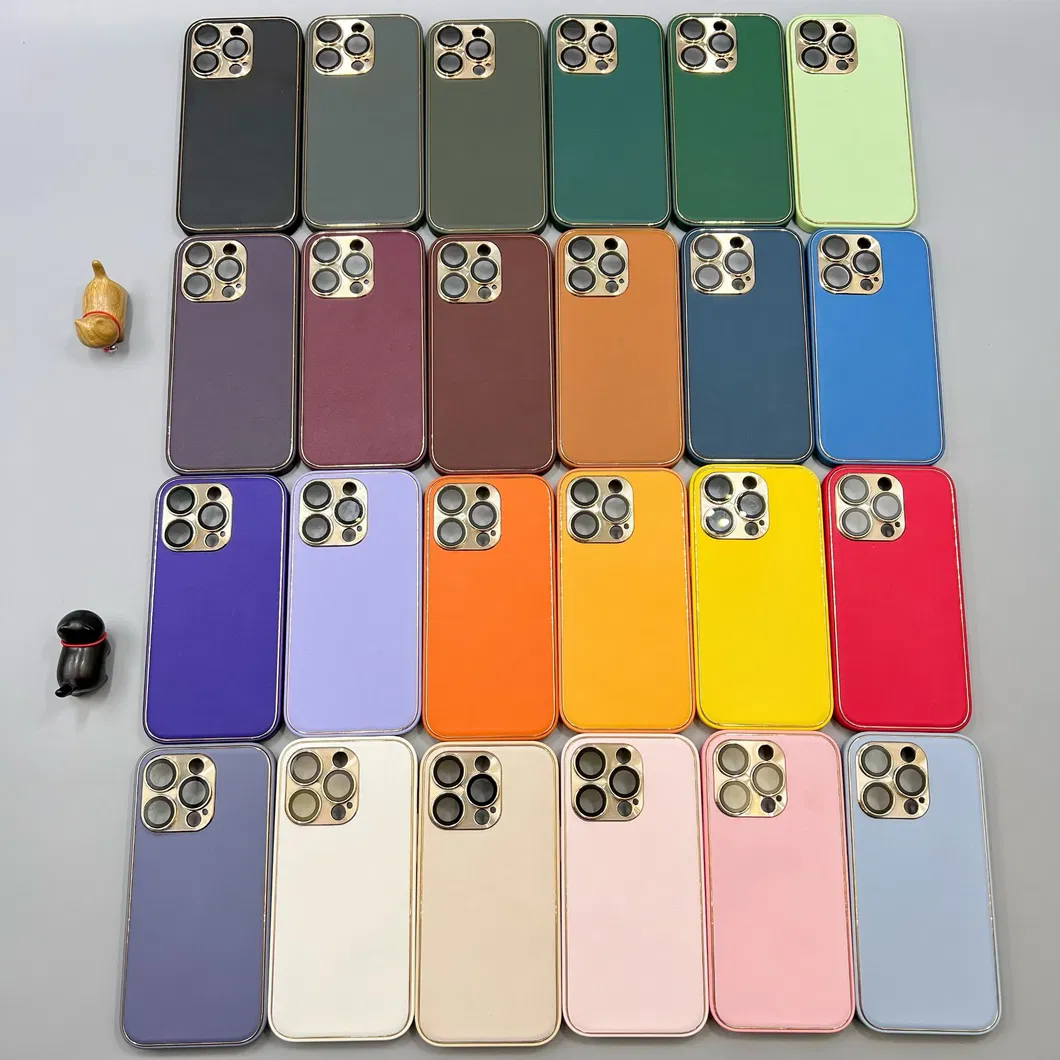 High Quality Electroplating Leather Cell Phone Case for iPhone 14 PRO Max 13 12 11 X Xr Xs Max Metal Lens Protector