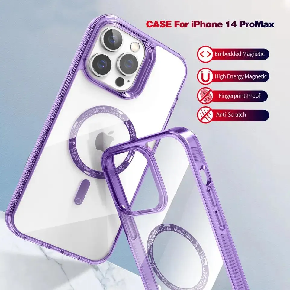 High Quality Magnetic Phone Cover Transparent PC Anti-Slip Phone Case for iPhone 14 PRO Max 11 12 13 Samsung Wireless Charge Case