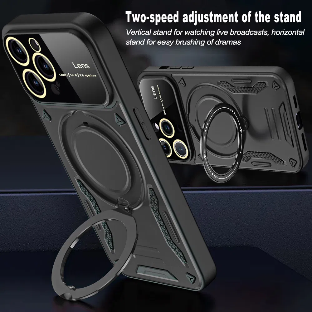 Hybrid Magnetic Armor Phone Case for iPhone 15 14PRO Max Wireless Charging 360 Degrees Bracket Cover