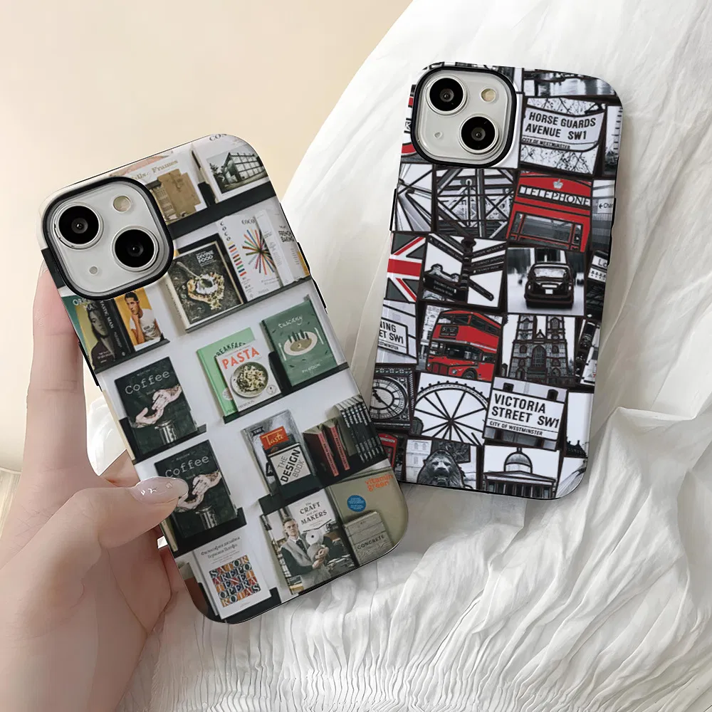 Ins British Style Customized Printing Sublimation Mobile Phone Case for Apple iPhone 15pm Double Layer 2-in-1