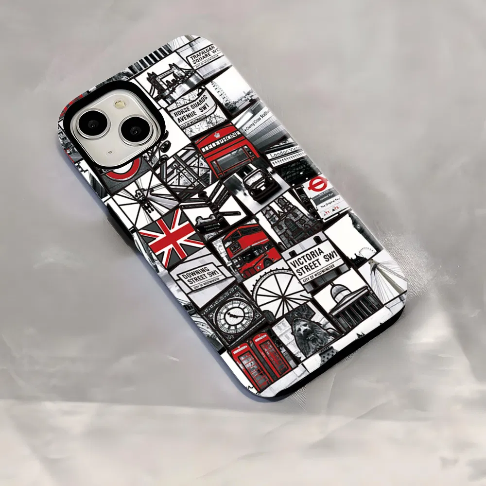 Ins British Style Customized Printing Sublimation Mobile Phone Case for Apple iPhone 15pm Double Layer 2-in-1