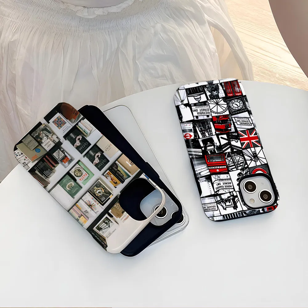 Ins British Style Customized Printing Sublimation Mobile Phone Case for Apple iPhone 15pm Double Layer 2-in-1