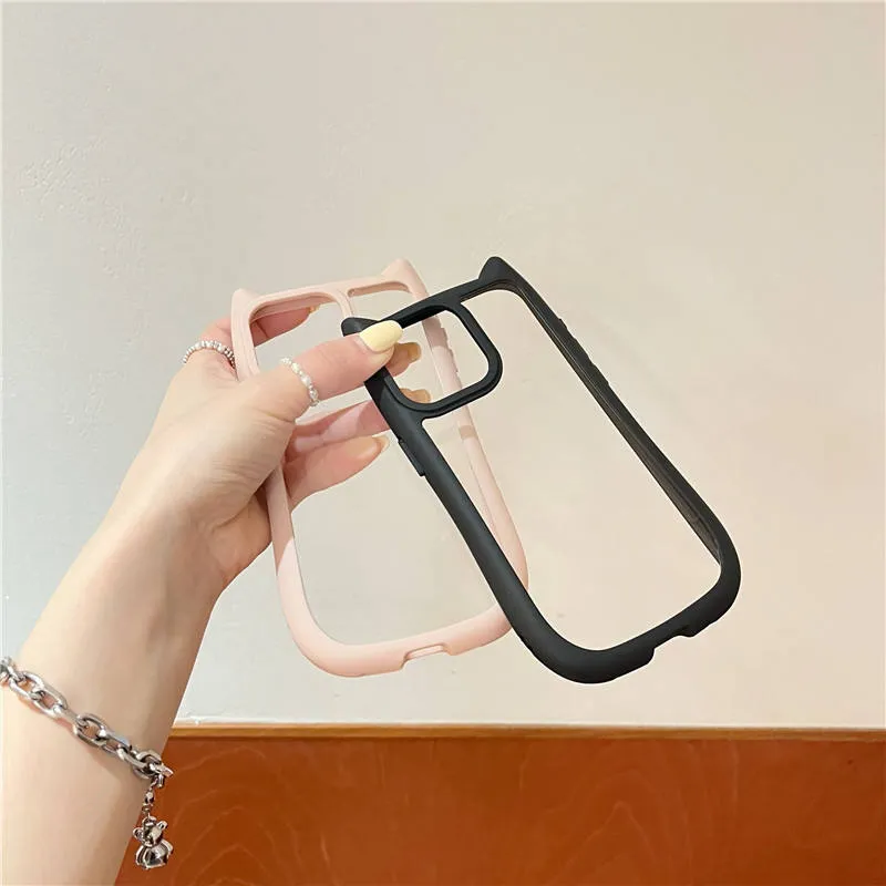 Ins Style Fashion Girly Design Case for iPhone 13/14/15 PRO Max Cute Cat Ear Silicone Case Hard Back PC Clear Case