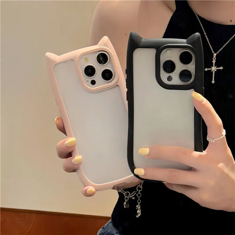 Ins Style Fashion Girly Design Case for iPhone 13/14/15 PRO Max Cute Cat Ear Silicone Case Hard Back PC Clear Case