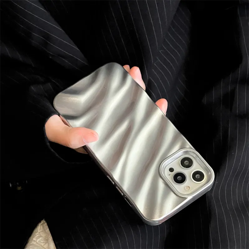 Ins Style Silicone Phone Case for iPhone 12 PRO Silver Wave Pattern Cell Phone Cover for iPhone 13 14 PRO Max